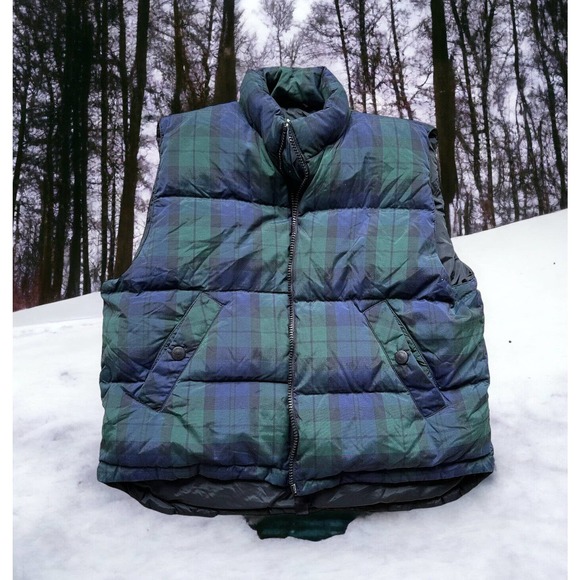 Eddie Bauer Full Zip Goose Down Puffer Vest Blue Green Plaid Women's Size XL - Picture 12 of 12